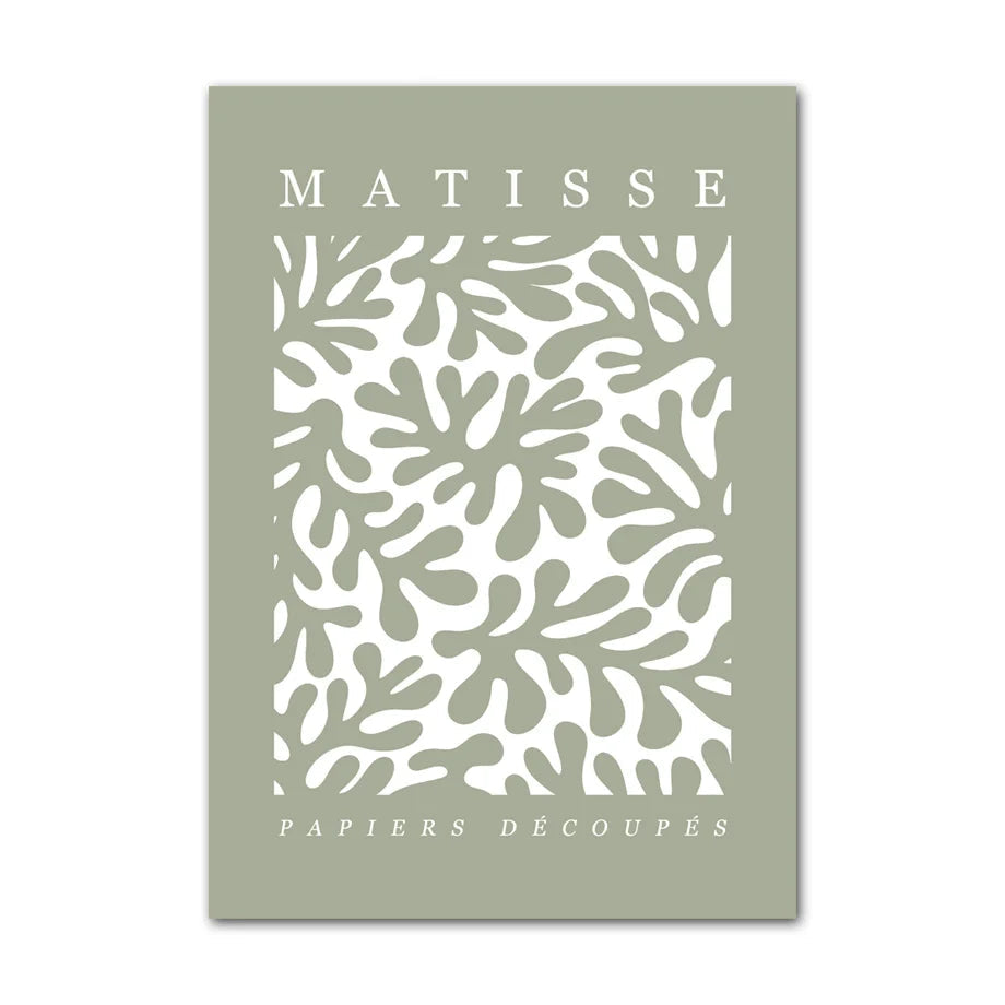 Canvas print with Matisse design and text on a light green background