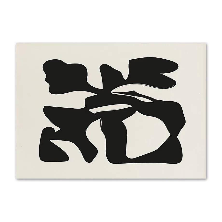 Black abstract organic shapes on a cream canvas print, landscape