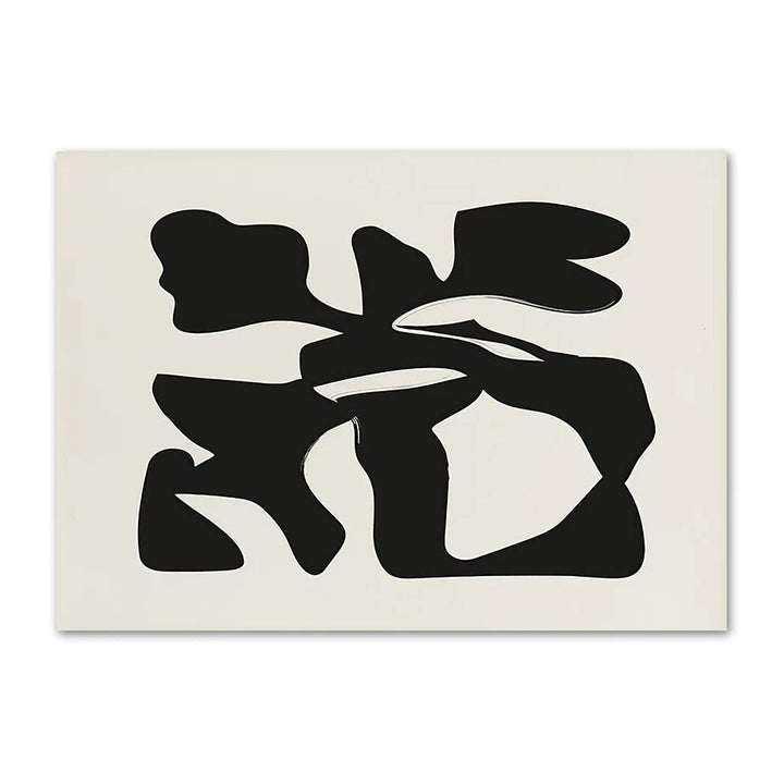 Black abstract organic shapes on a cream canvas print, landscape