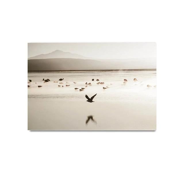 Birds on beach canvas poster.