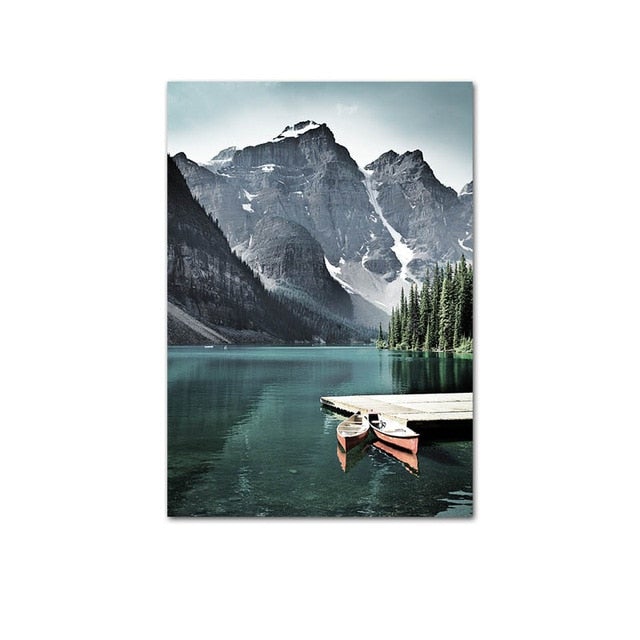 Distant lake canvas poster.