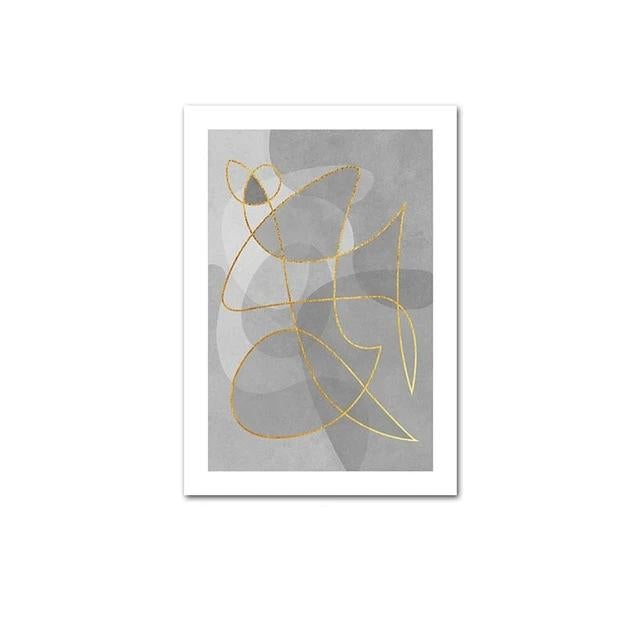Golden lines on grey canvas poster.