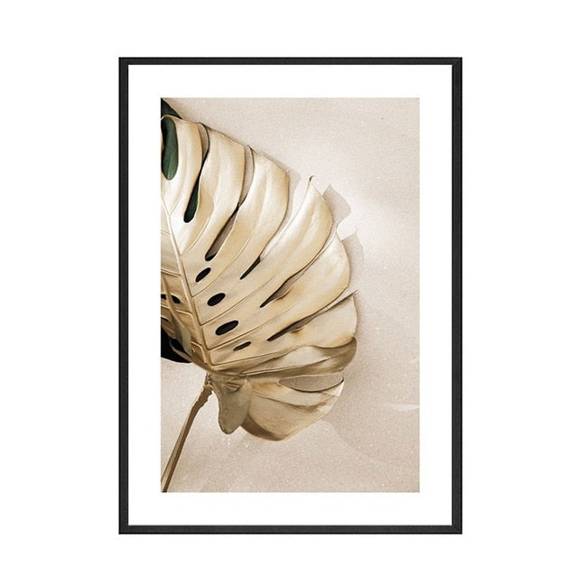 Gold monstera canvas poster.