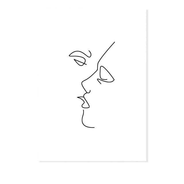 Line art kiss canvas poster.