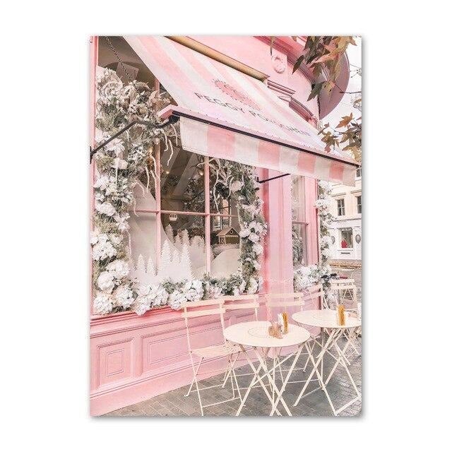 Pink cafe canvas poster.