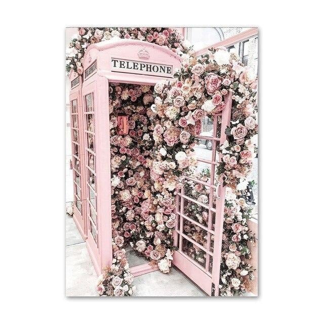 Pink phone box canvas poster.