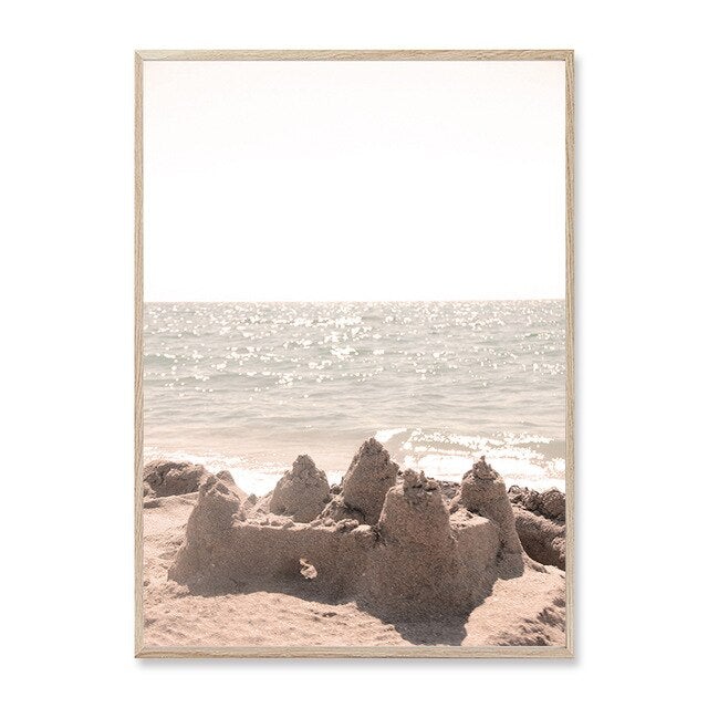 Sandcastle on the beach canvas poster.