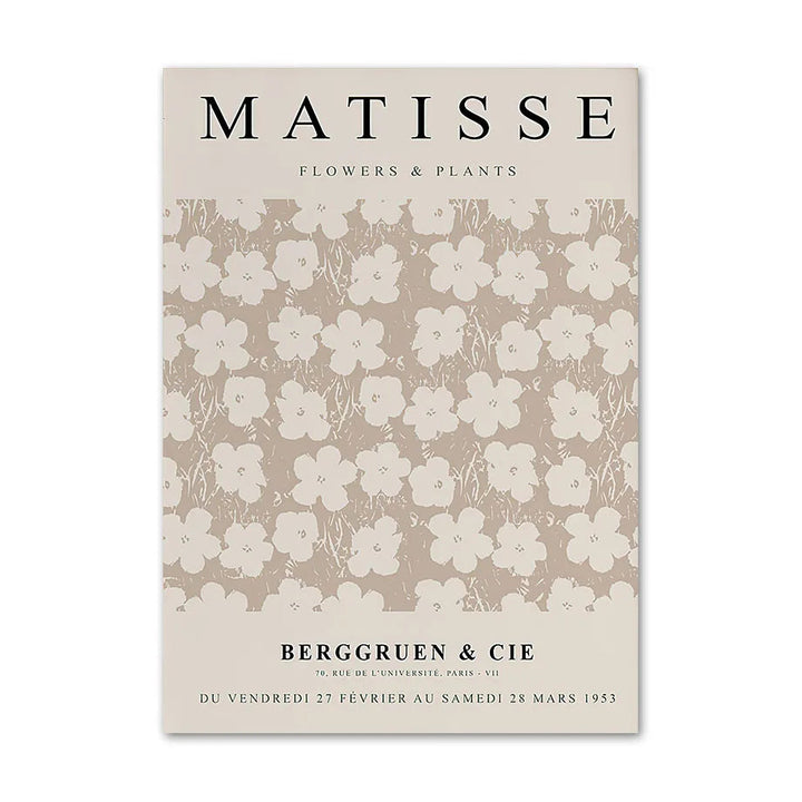 Cream flower pattern on a sand background, beige canvas print with title text