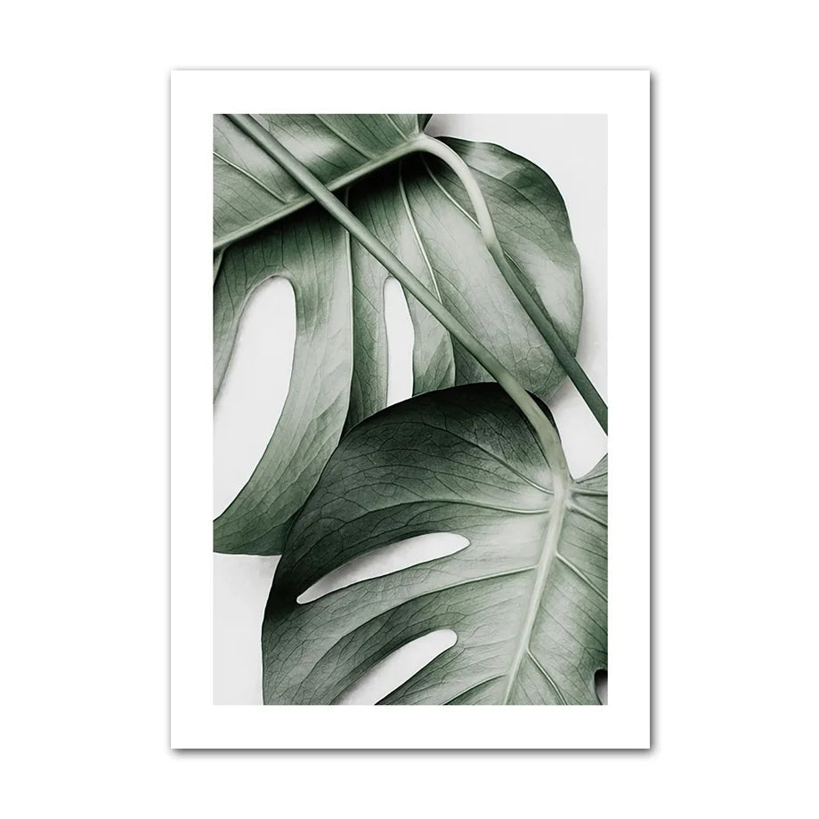 Canvas print with green leaves on a white background