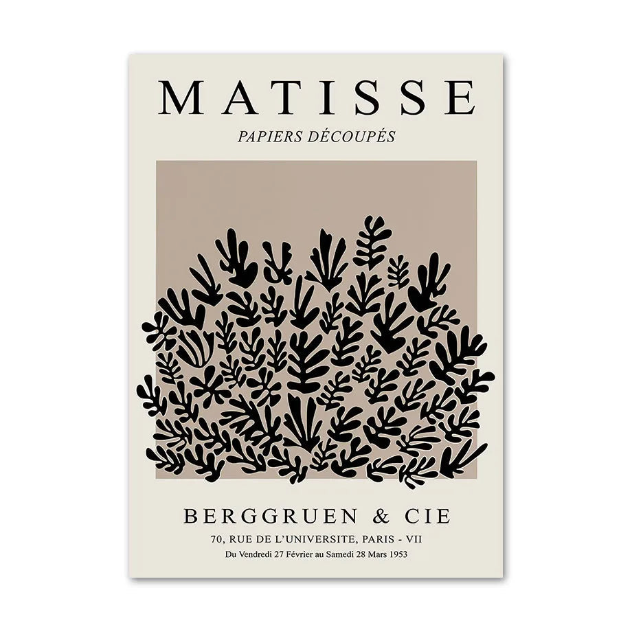 Field of black leaf cut-outs on a taupe panel, canvas print