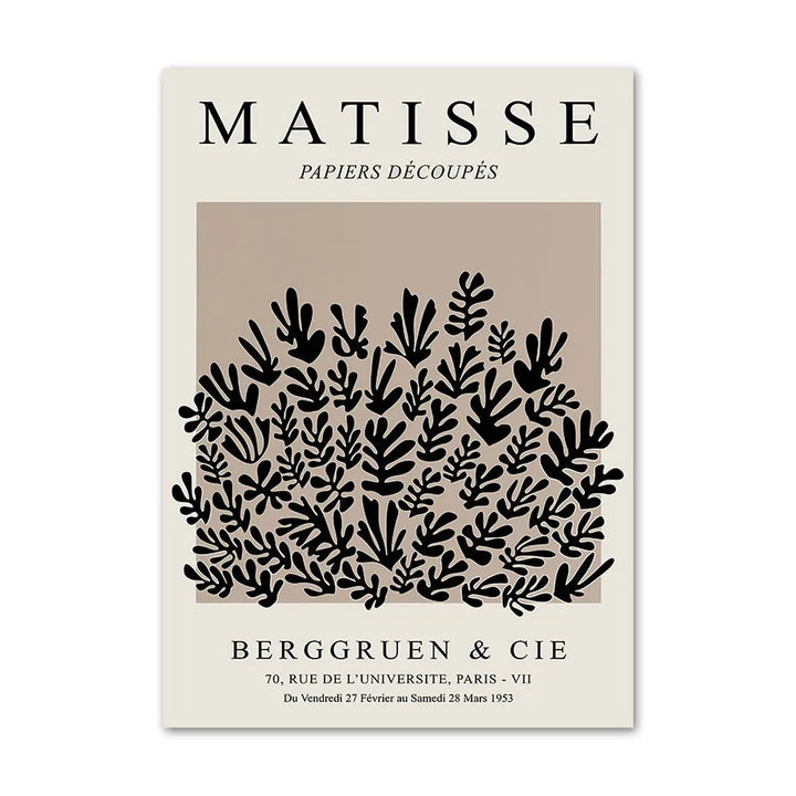 Field of black leaf cut-outs on a taupe panel, canvas print