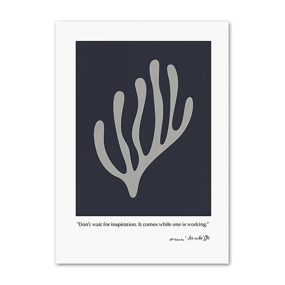 Grey leaf cut-out on a navy panel with a short quote, canvas print