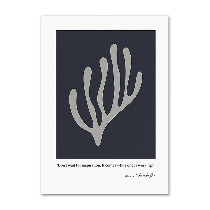 Grey leaf cut-out on a navy panel with a short quote, canvas print