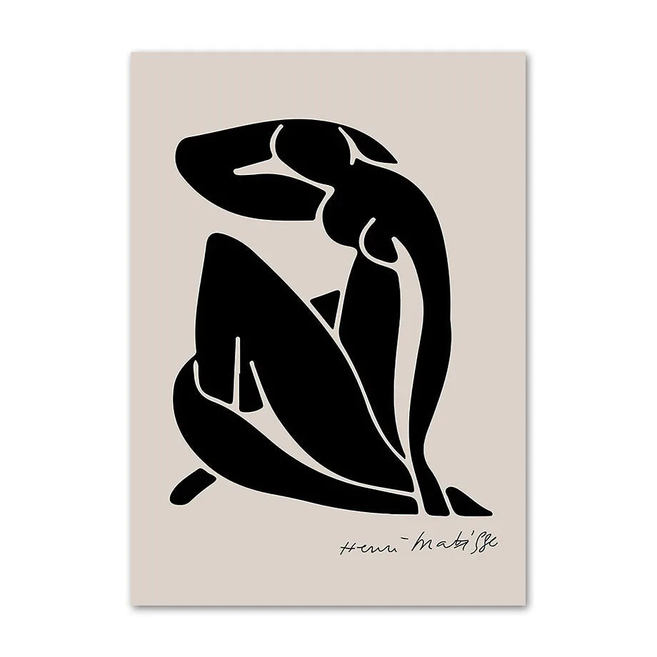 Black seated figure silhouette on a beige background, canvas print