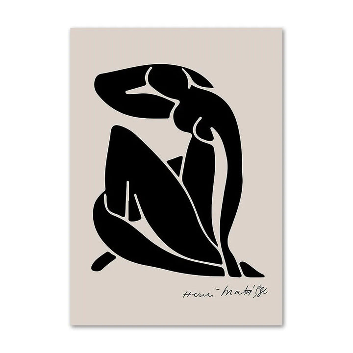 Black seated figure silhouette on a beige background, canvas print