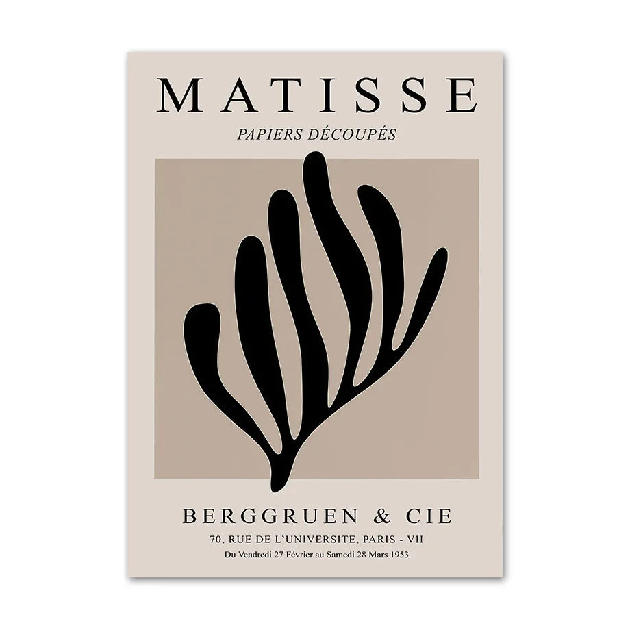 Single black leaf cut-out on a taupe panel, cream canvas print