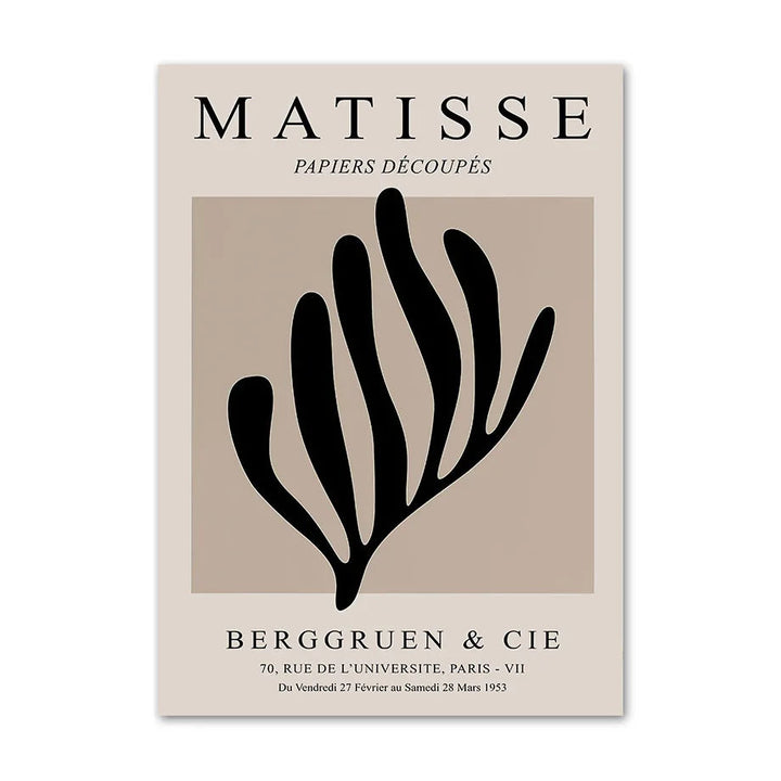 Single black leaf cut-out on a taupe panel, cream canvas print