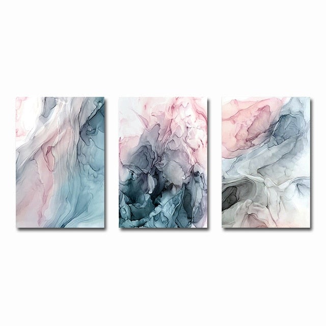 Turquoise and pink wall art set of3 .