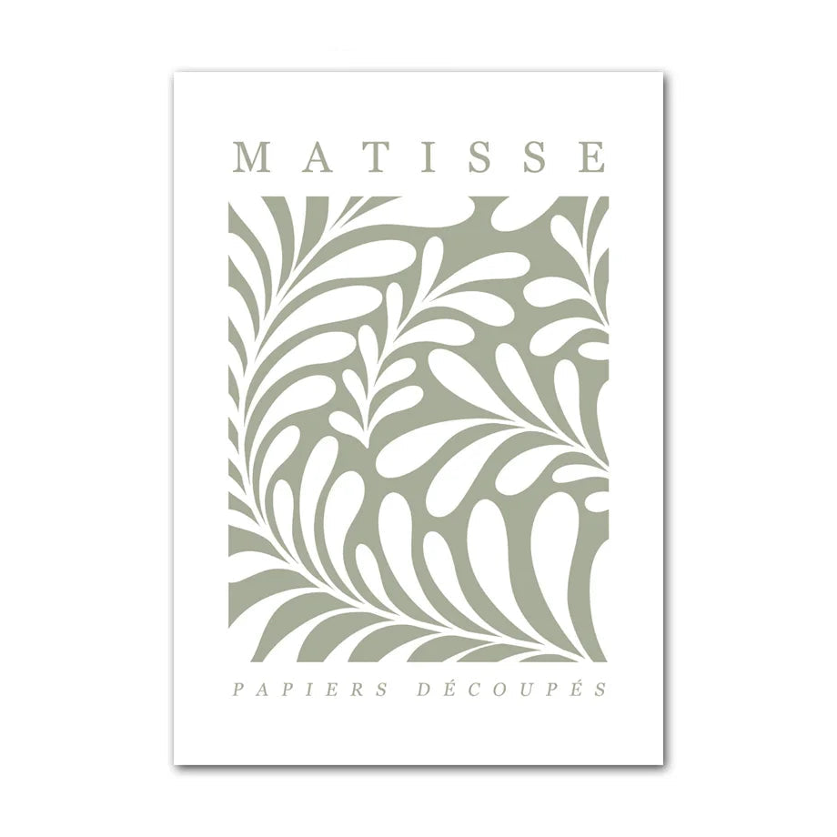 Canvas print with Matisse leaf pattern and text on a white background