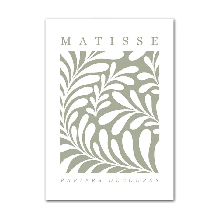 Canvas print with Matisse leaf pattern and text on a white background