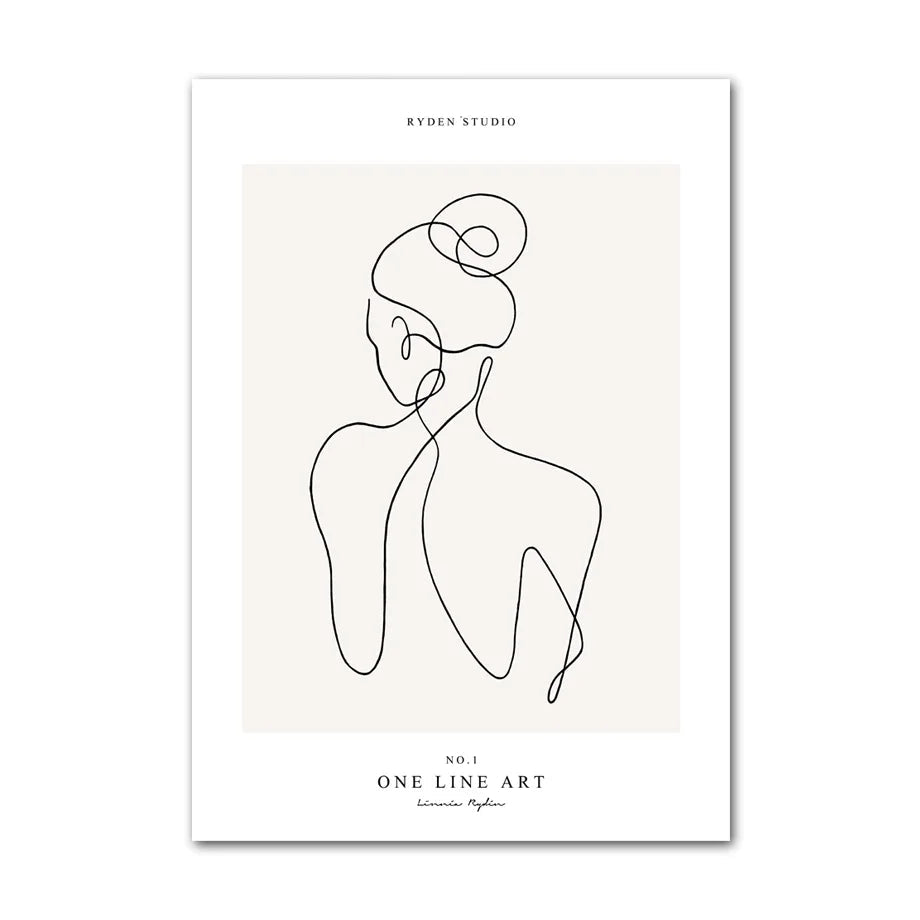 One line art of a woman's silhouette on a beige background.