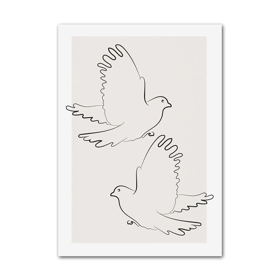 Two doves beige canvas print — minimalist neutral wall art