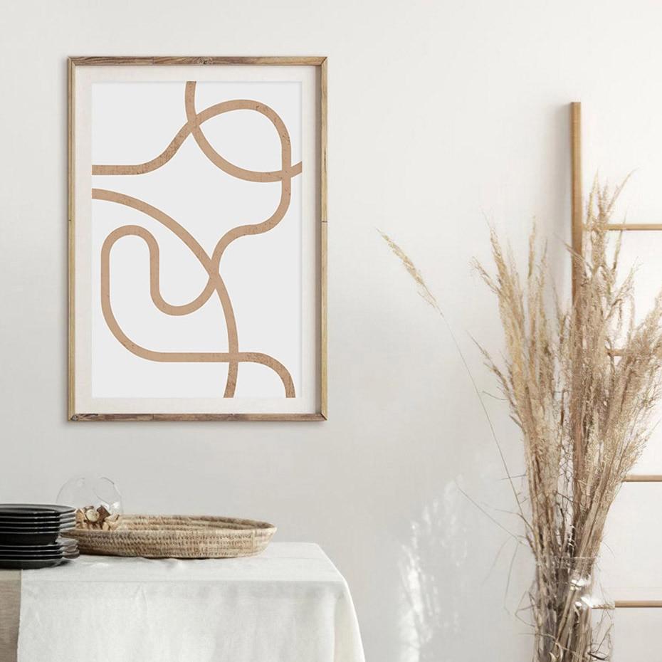 White and beige line art canvas poster.
