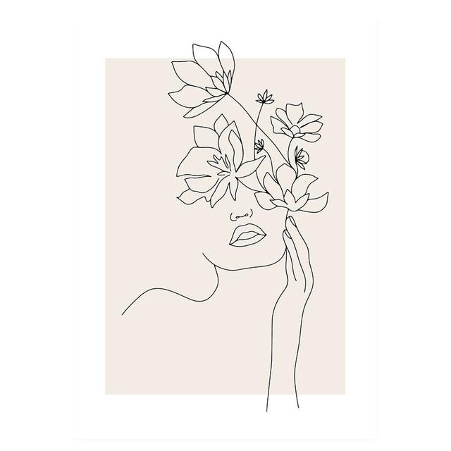 Flower lady line art poster.