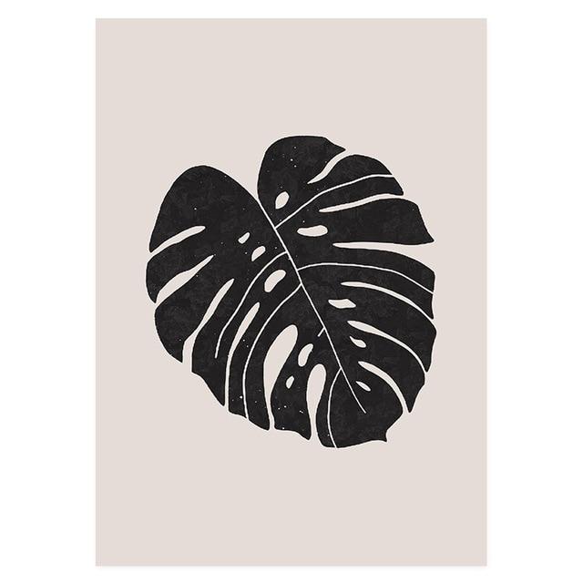 Black palm leaf canvas poster.