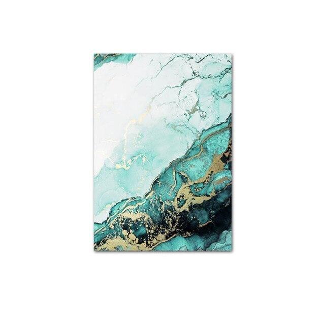 Abstract green canvas poster with gold accents.