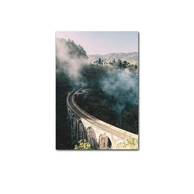 Poster of a bridge in a misty setting.