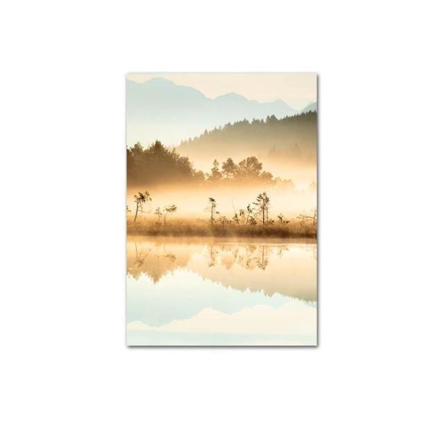 Distant lake canvas posters.