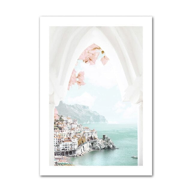 Amalfi coast city view canvas print — Italian coastal photography