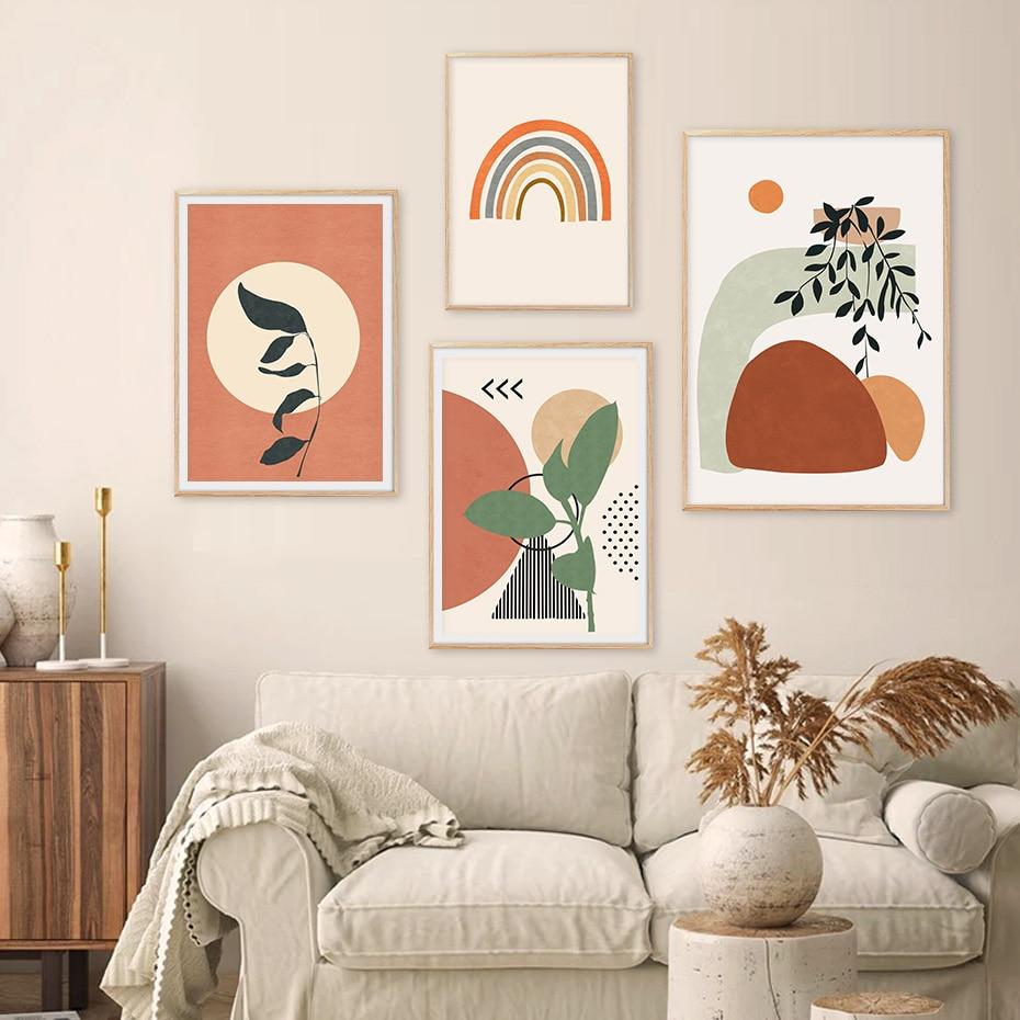 Bright coloured canvas poster set on living room wall.