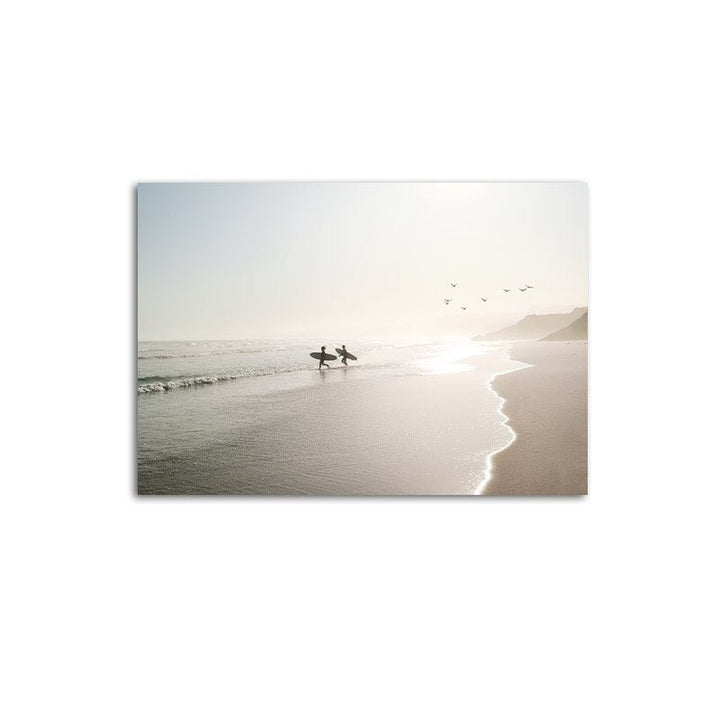 Beach surfing canvas poster.