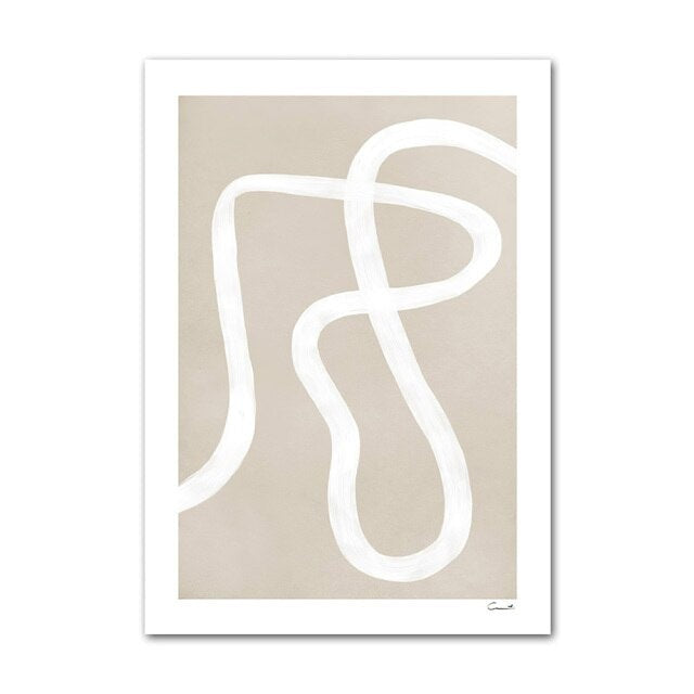 Beige abstract line canvas poster.