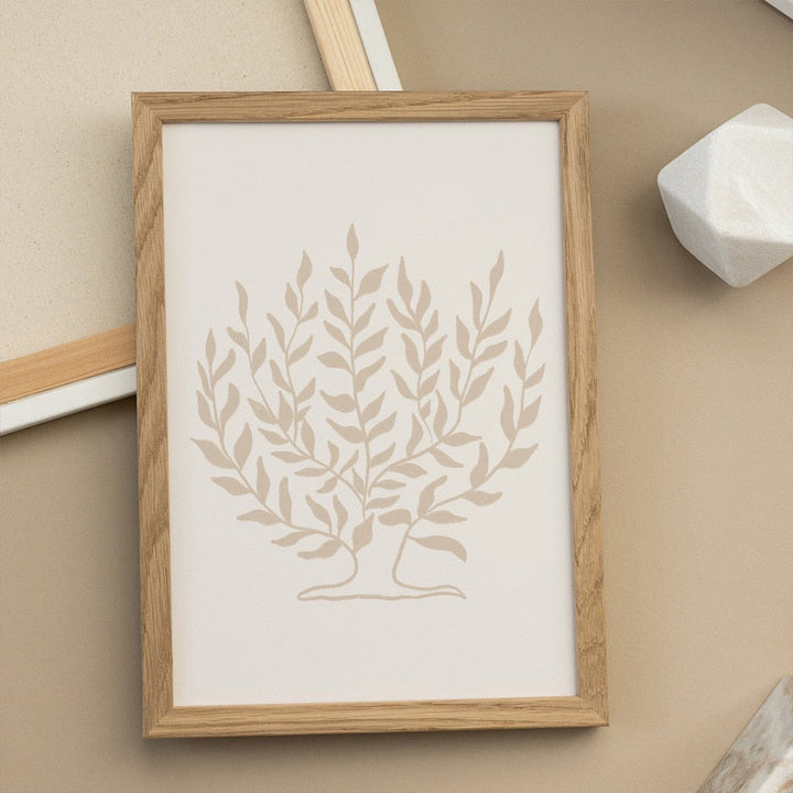 Beige plant canvas poster in frame.