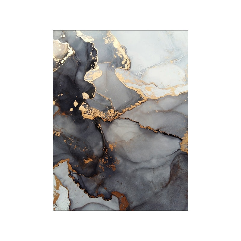 Black abstract poster with gold accent.