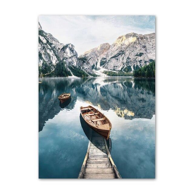 Boat on a lake canvas poster.