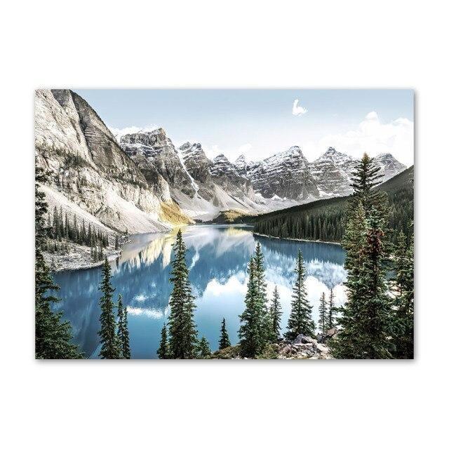 Mountains and lake canvas poster.