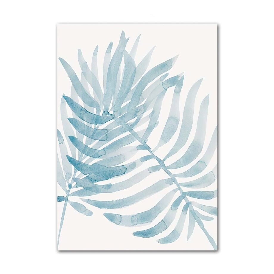 Blue leaves canvas poster.