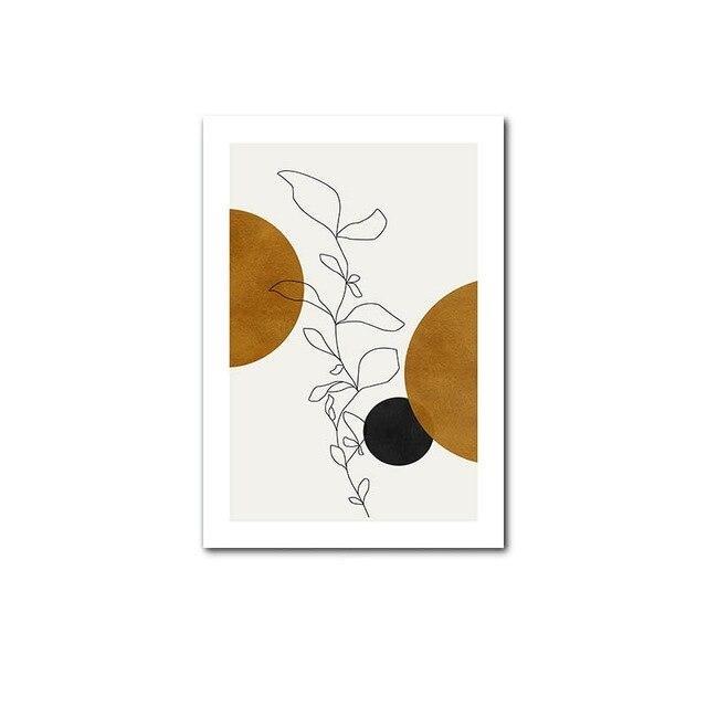 Line art plant and abstract shapes poster.