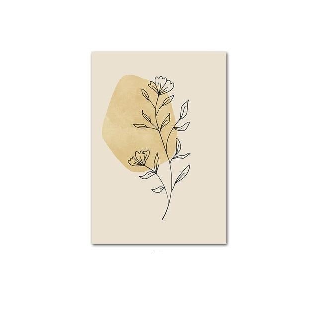 Line art plant on abstract shape canvas poster.
