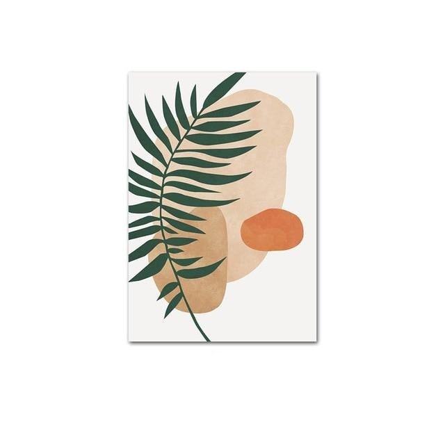Palm leaf on abstract shapes canvas poster.