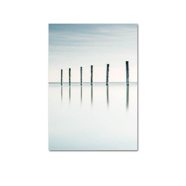 Wood pillars in water canvas poster.