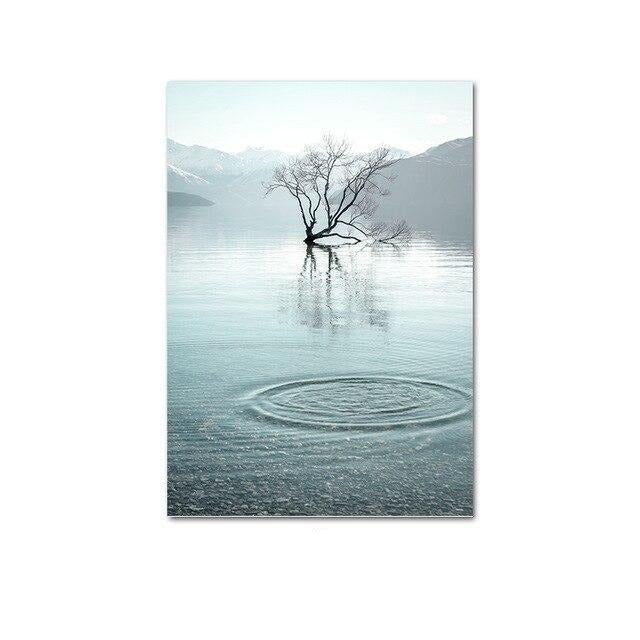 Tree in the lake canvas poster.
