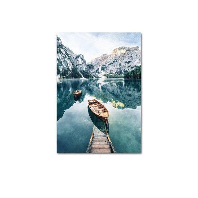 Boat on a lake canvas poster.