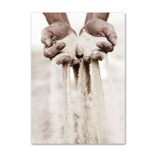 Sand in hands canvas poster.