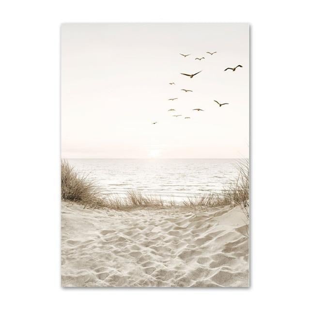 Sandy beach view canvas poster.