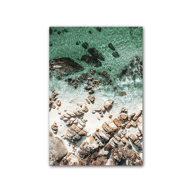 Aerial beach shore canvas poster.